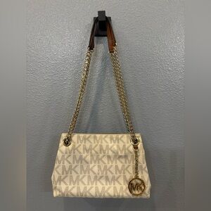 Michael Kors Beige and Brown Logo Shoulder Bag